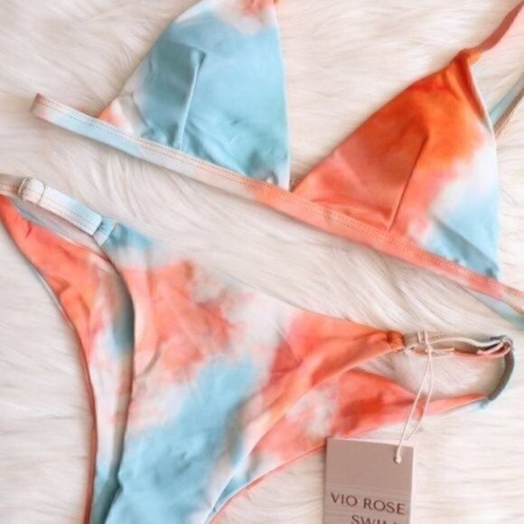 NWT Sexy Bikini Set Size Large Tie Dye Print White Blue Red Orange Bathing Suit - Picture 3 of 8